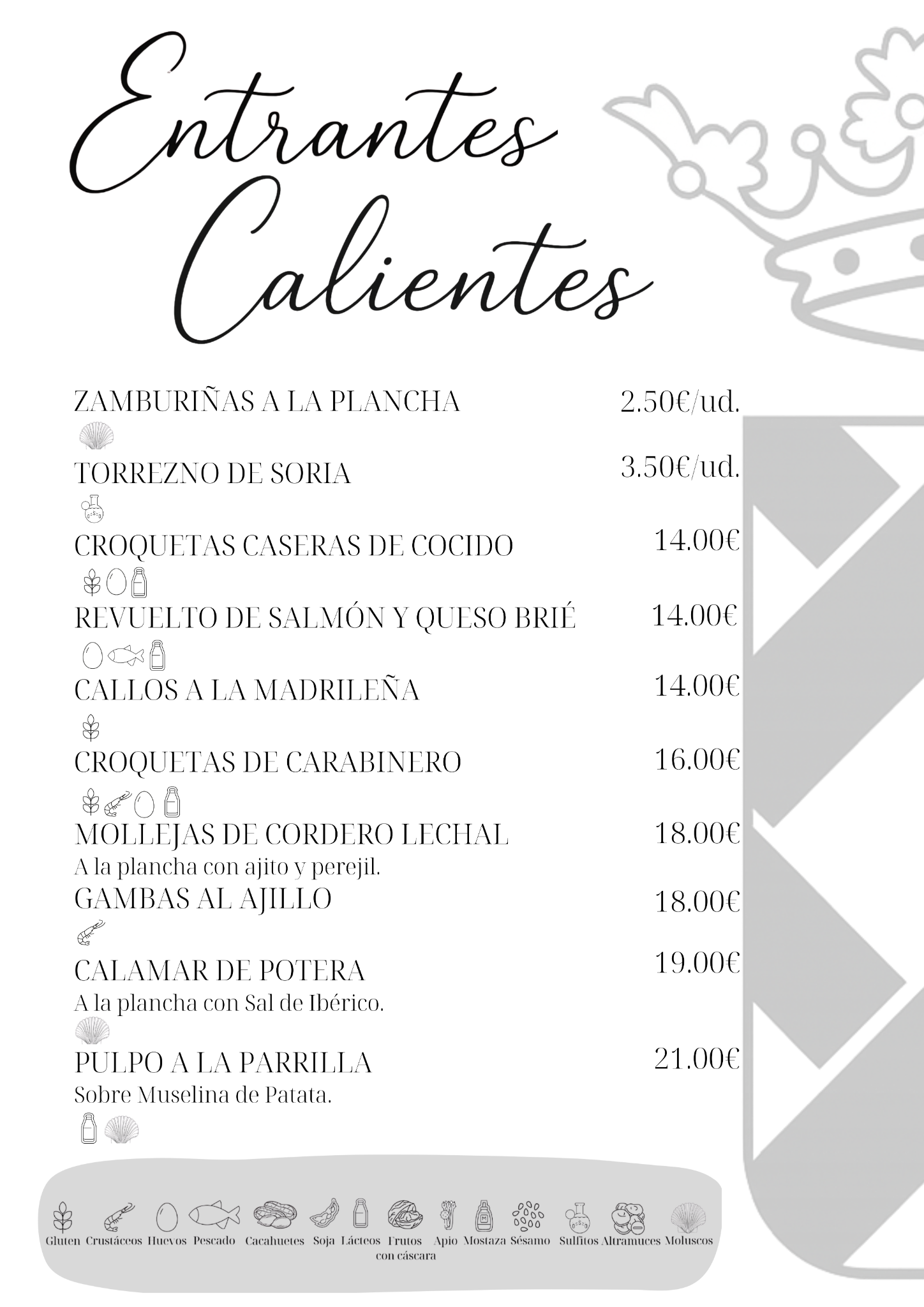 Entrantes calientes - carta